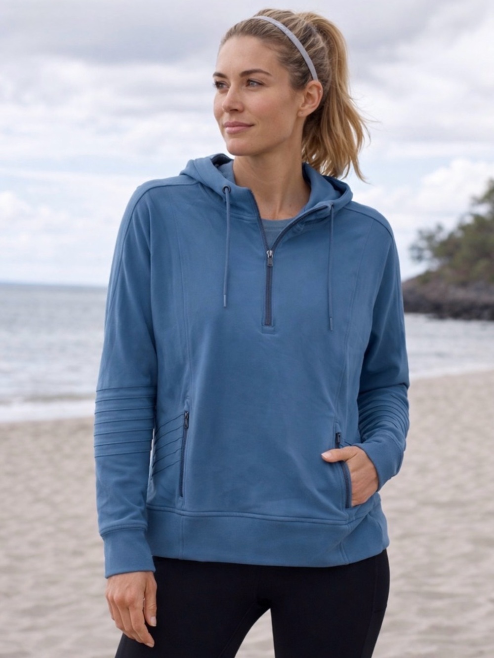 Athleta Venice Blue Pullover Hoodie Active Sweatshirt Jacket Medium Hiking